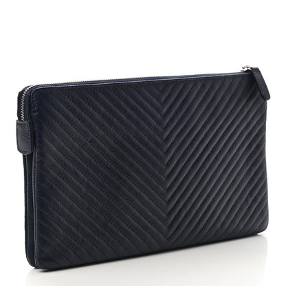 Chanel Caviar Chevron Quilted Small Zipped Pouch Navy 3 of 8