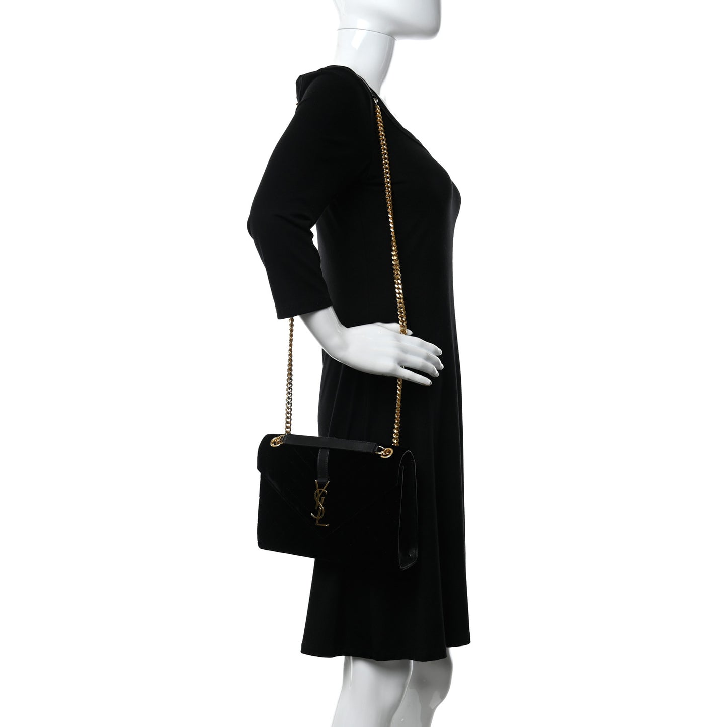 Velvet Tri-Quilt Monogram Medium College Bag Black