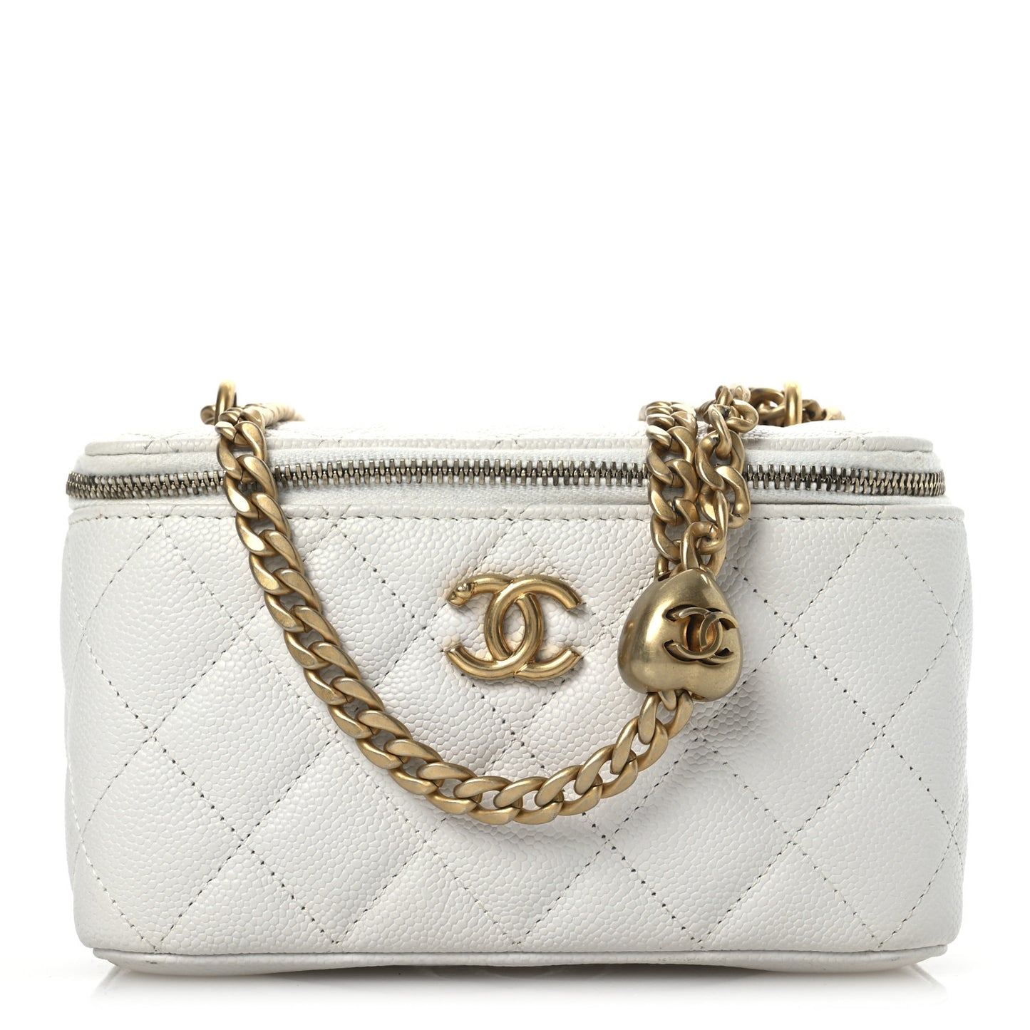 Caviar Quilted Sweetheart Vanity Case White