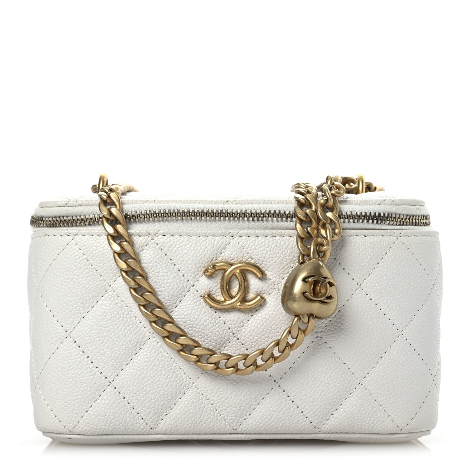 Chanel Caviar Quilted Sweetheart Vanity Case White 1 of 15