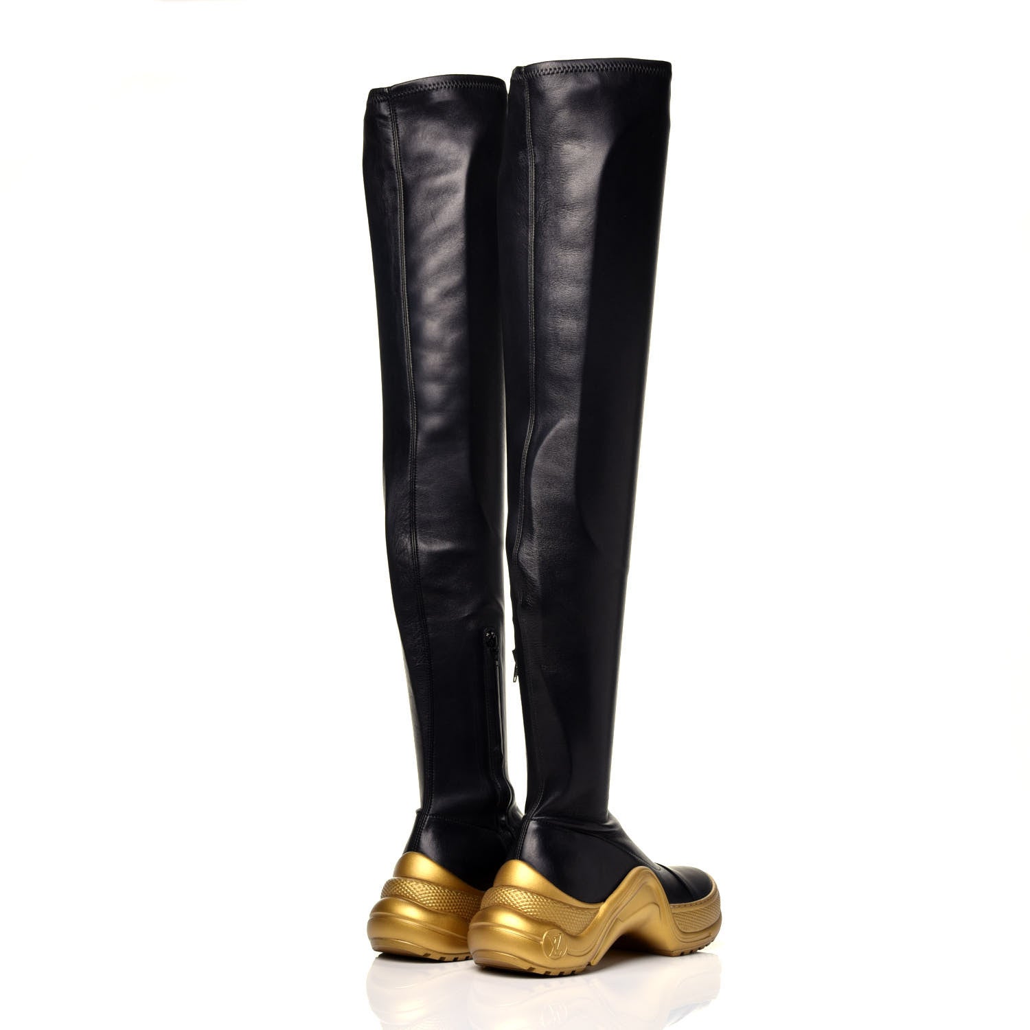 Louis Vuitton Lambskin LV Archlight Flat Thigh Boots 36 Black Gold 4 of 7