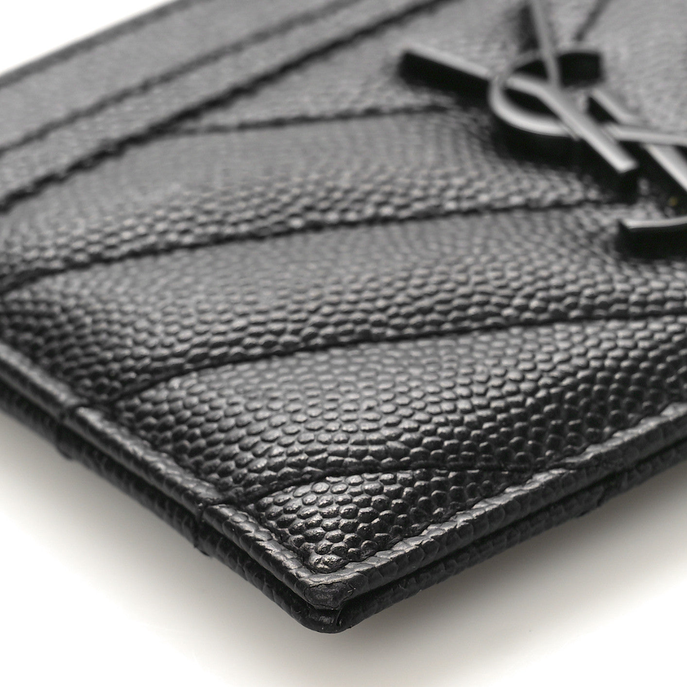 Saint Laurent Grain De Poudre Matelasse Chevron Monochrome Monogram Credit Card Case Black 7 of 9