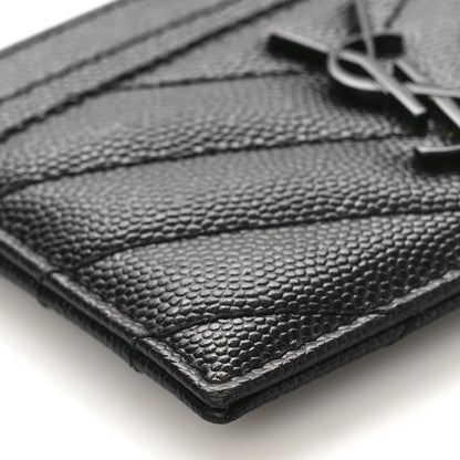 Saint Laurent Grain De Poudre Matelasse Chevron Monochrome Monogram Credit Card Case Black 7 of 9