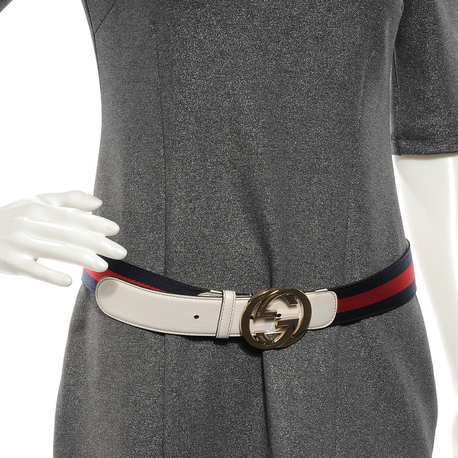 Gucci Leather Web Belt 90 36 White 2 of 4
