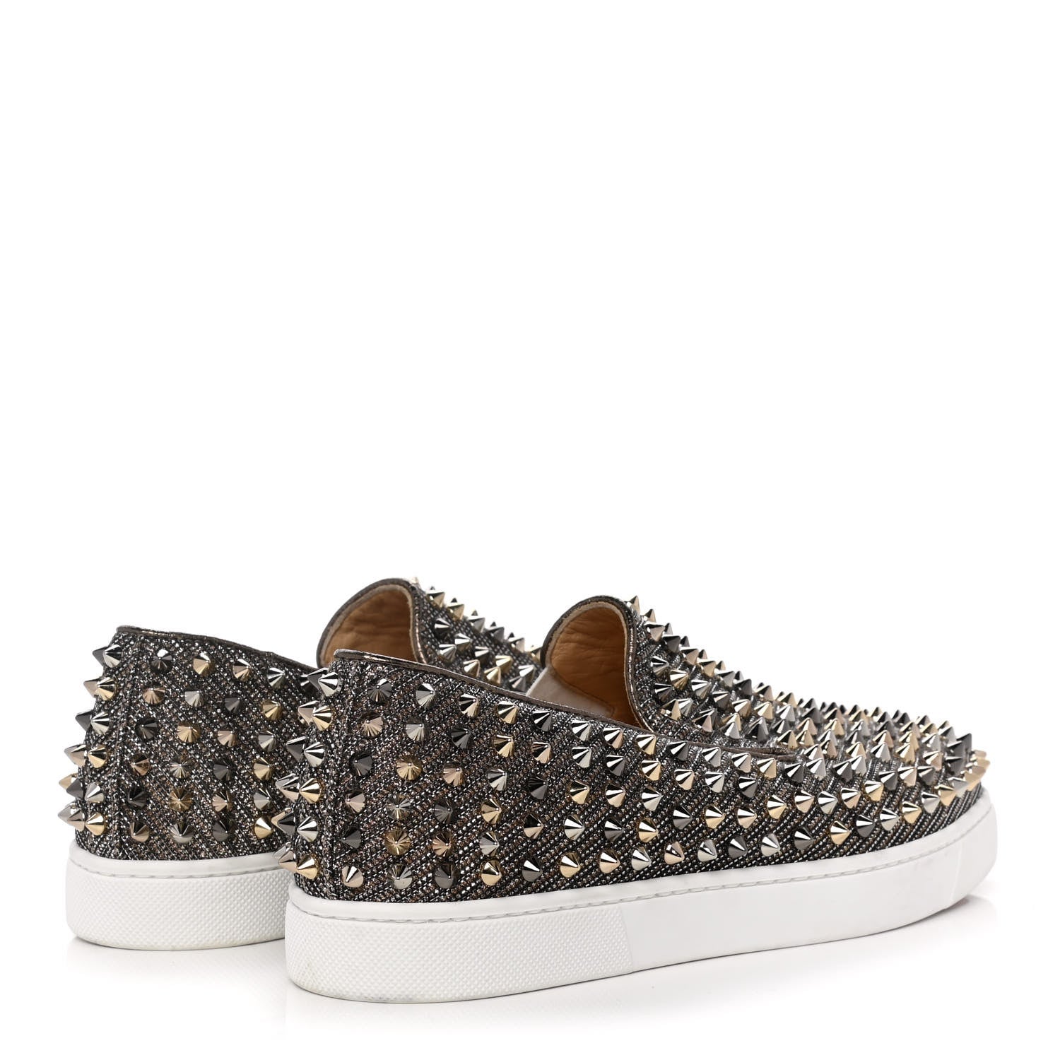 Christian Louboutin Glitter Chain Spikes Womens Roller Boat Flat 38.5 Roche Multicolor 4 of 8
