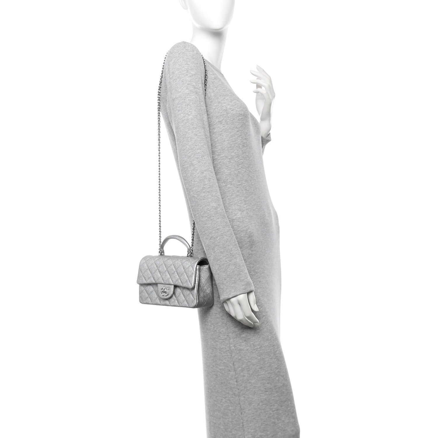 Chanel Metallic Caviar Quilted Mini Top Handle Rectangular Flap Silver 2 of 10