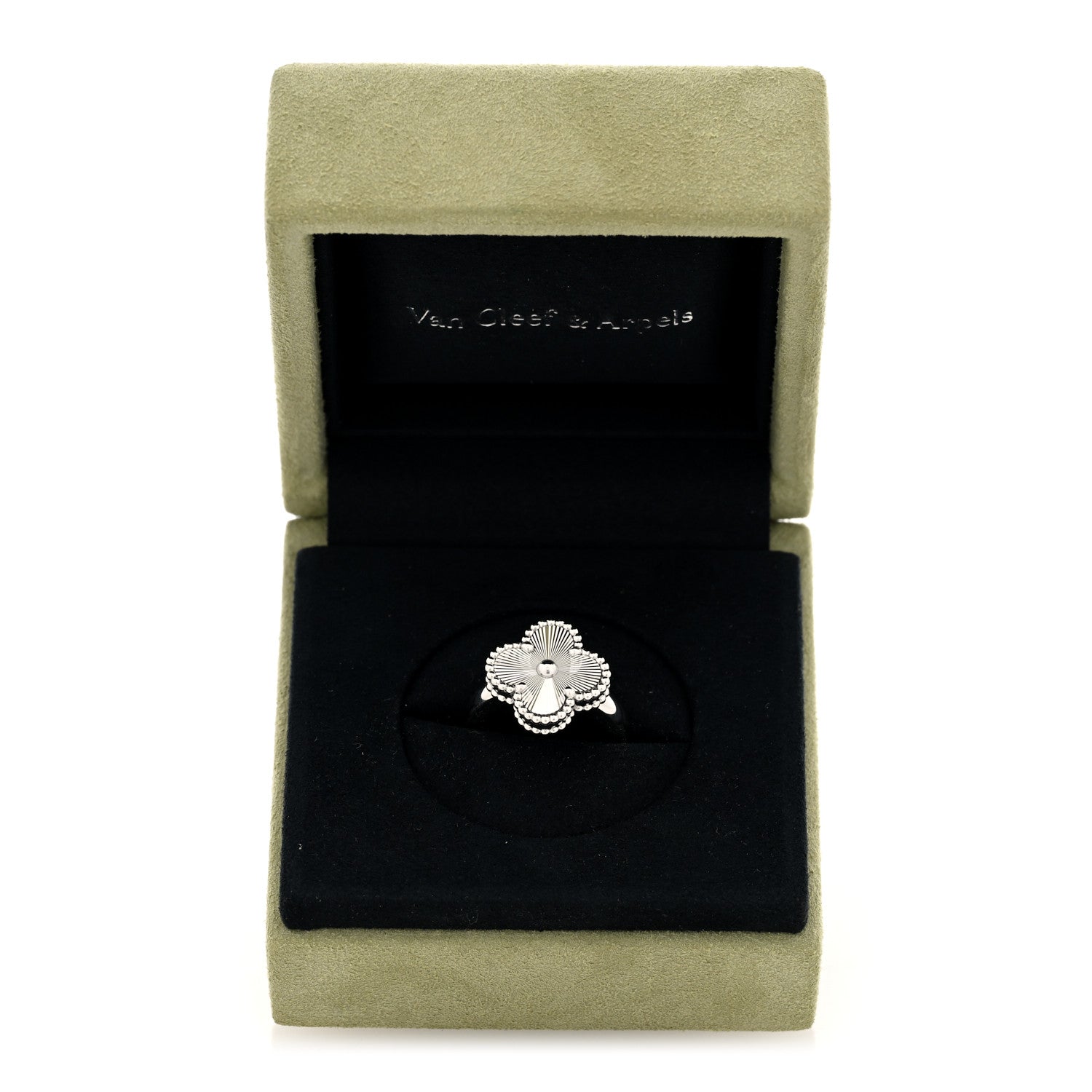 Van Cleef & Arpels 18K White Gold Guilloche Vintage Alhambra Ring 50 5.25 5 of 5