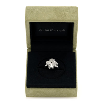 Van Cleef & Arpels 18K White Gold Guilloche Vintage Alhambra Ring 50 5.25 5 of 5
