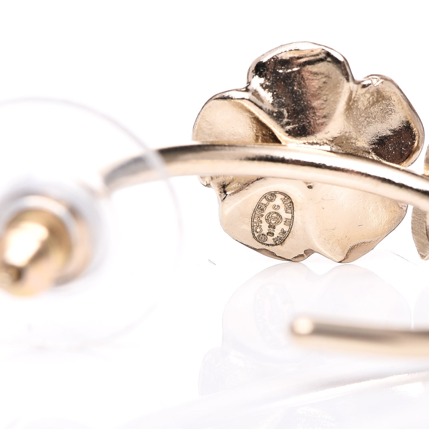 Chanel Enamel Crystal Camellia Earrings Pink Gold 4 of 4
