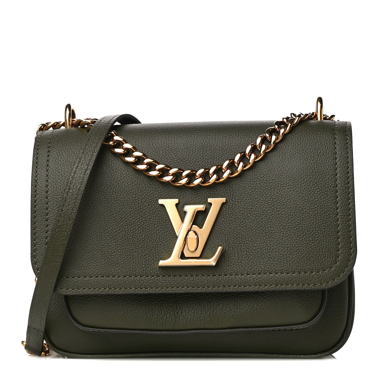 Louis Vuitton Grained Calfskin Lockme Chain Bag PM Kaki 1 of 10