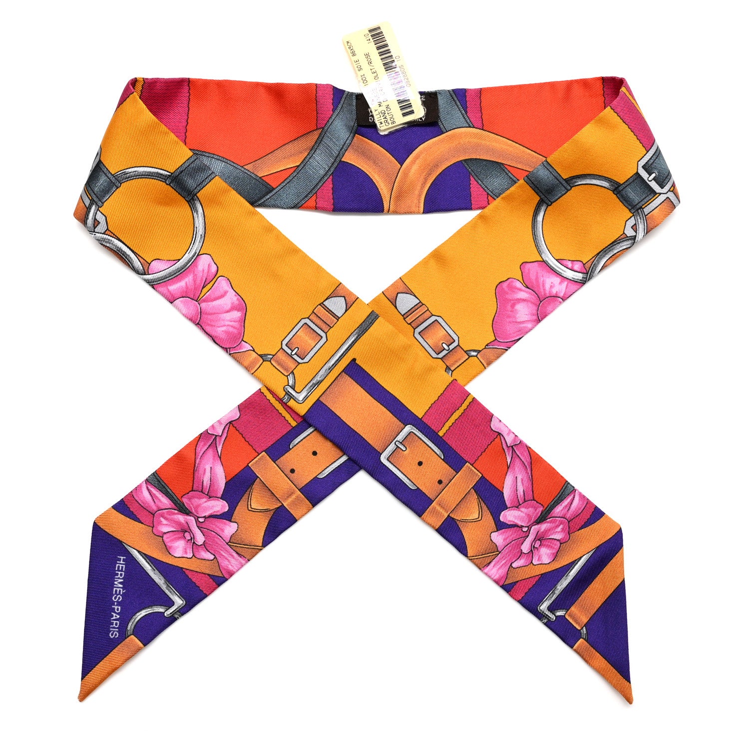 Hermes Silk Grand Manege Fleuri Twilly Bouton D'Or Violet Rose 1 of 5