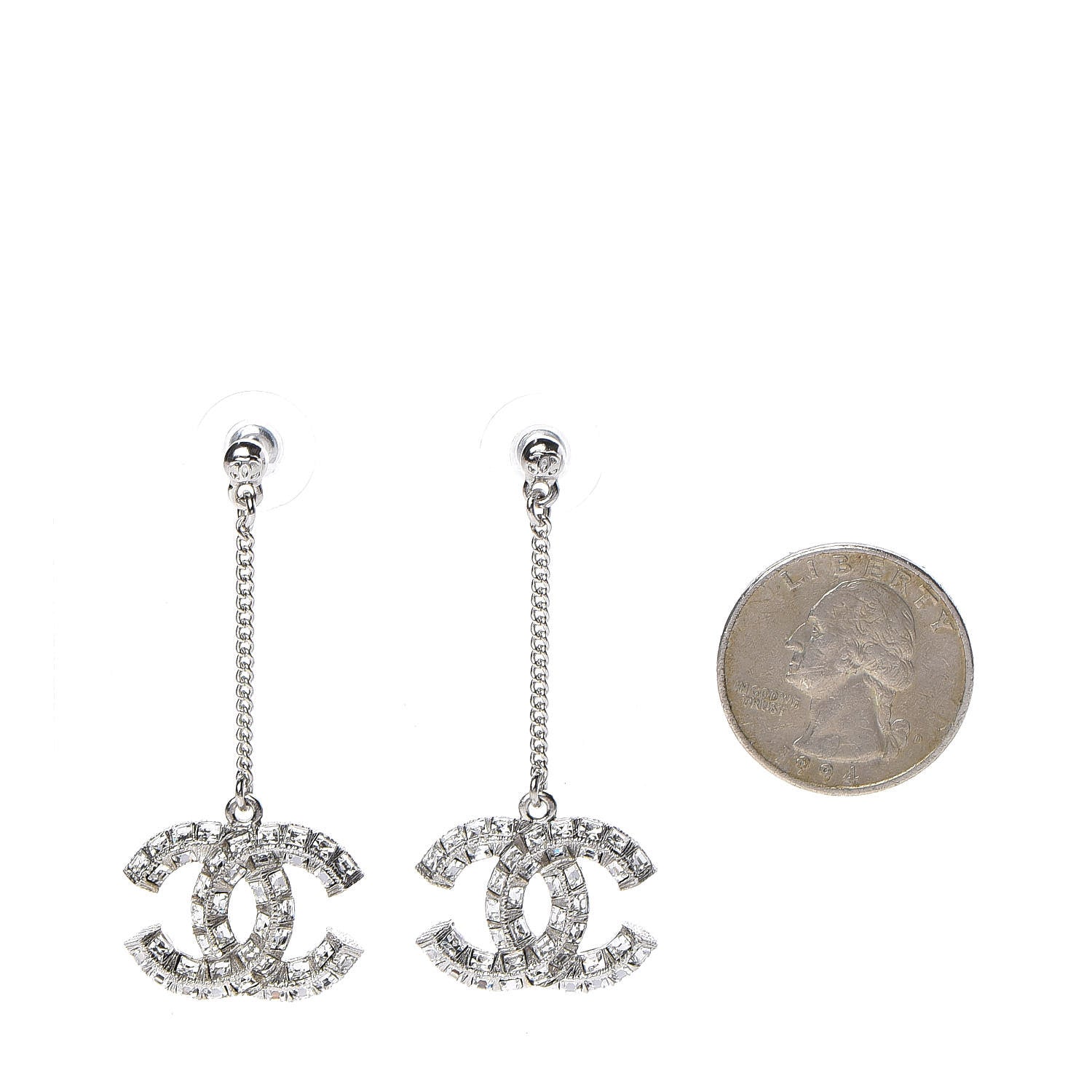Chanel Baguette Crystal CC Drop Earrings Silver 2 of 4