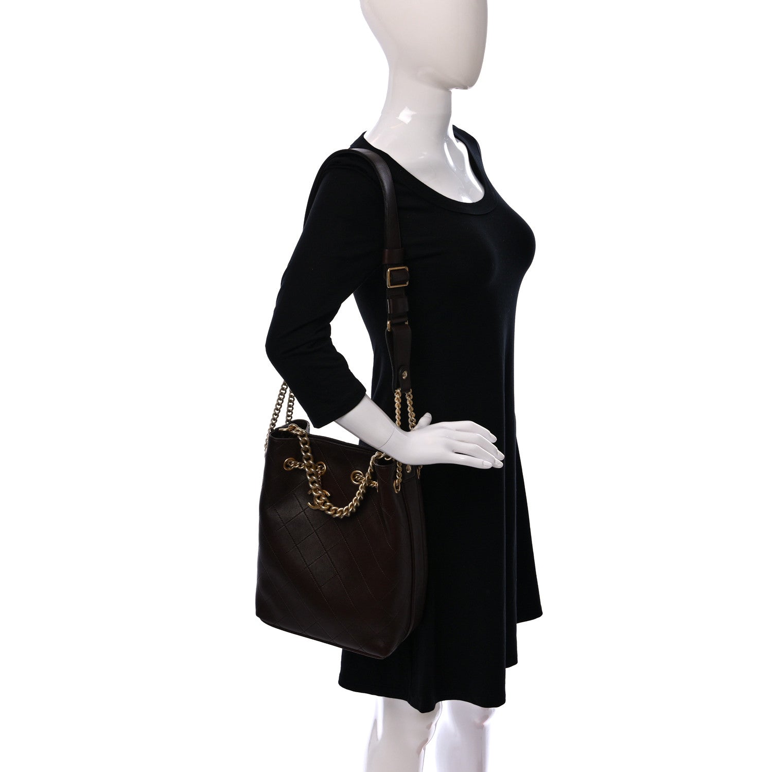 Chanel Calfskin Quilted Small On My Shoulder Drawstring Bag Brown 2 of 9