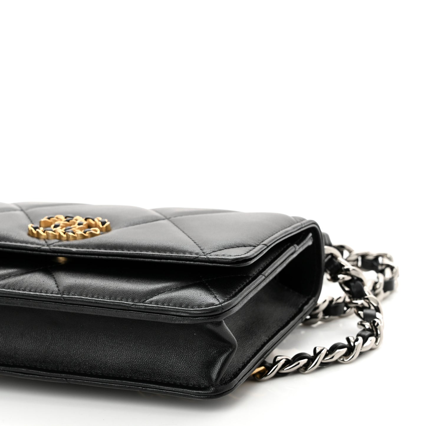 Lambskin Quilted Chanel 19 Wallet On Chain WOC Black
