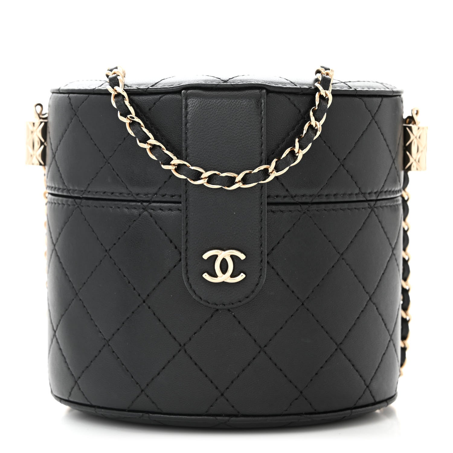 Chanel Lambskin Quilted Round Vanity Case With Chain Black 1 of 11