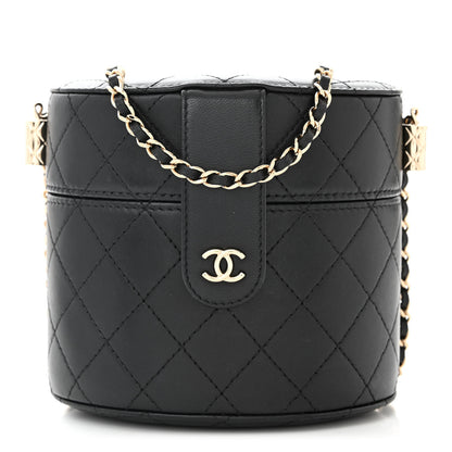 Chanel Lambskin Quilted Round Vanity Case With Chain Black 1 of 11