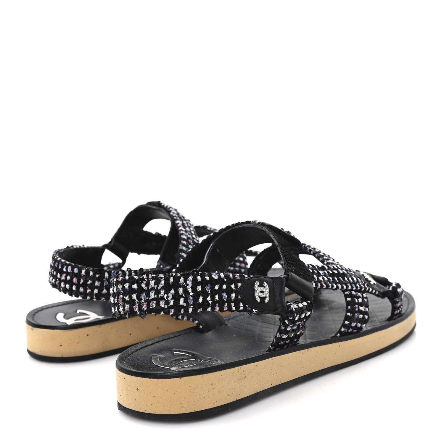 Chanel Glittered Tweed Lambskin Dad Sandals 40 Black Multicolor 5 of 11