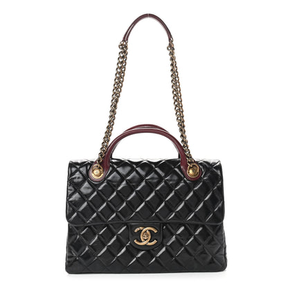 Chanel Glazed Calfskin Castle Rock Large Flap Black Burgundy 1 of 9