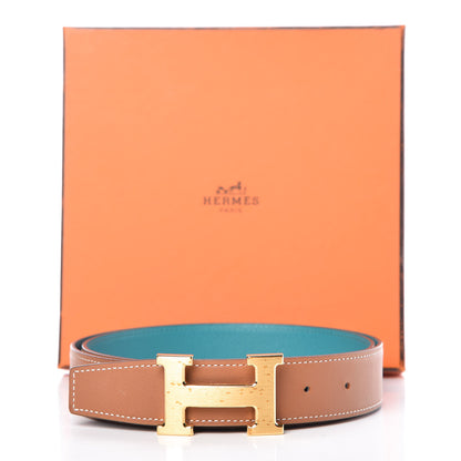 Hermes Swift Epsom 32mm H Belt 95 Gold Bleu Paon 8 of 8