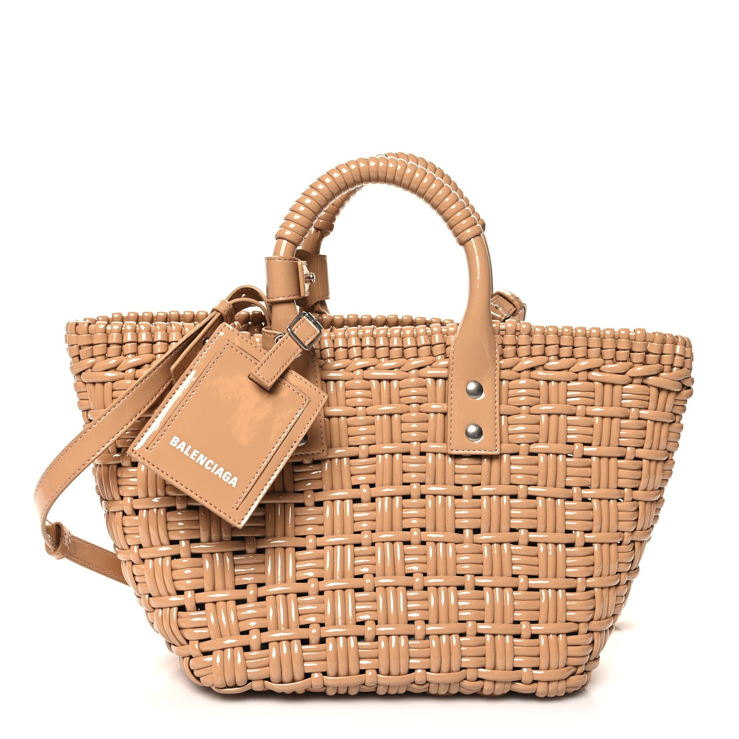 Balenciaga Varnished Faux Calfskin Braided XS Bistro Basket Beige 1 of 9