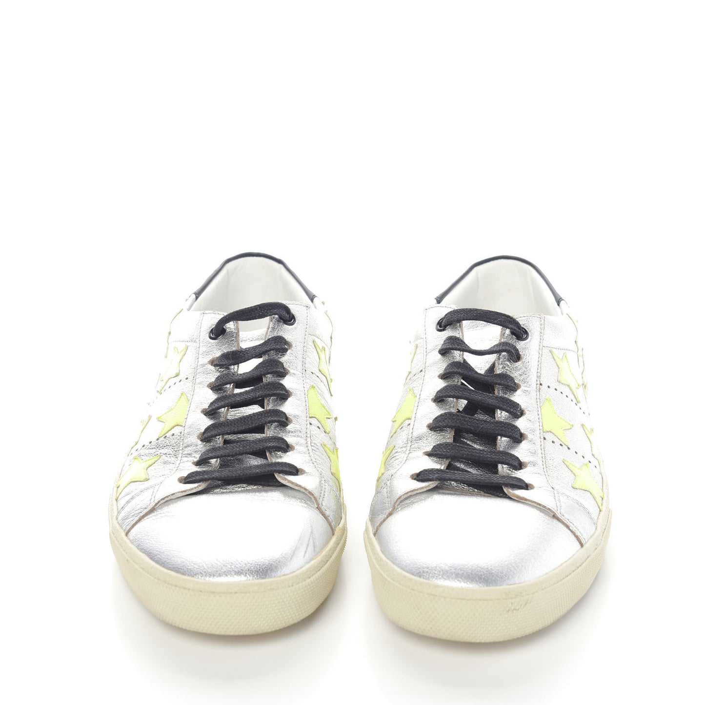 Metallic Calfskin Star Court Sneakers 43.5 Silver Green
