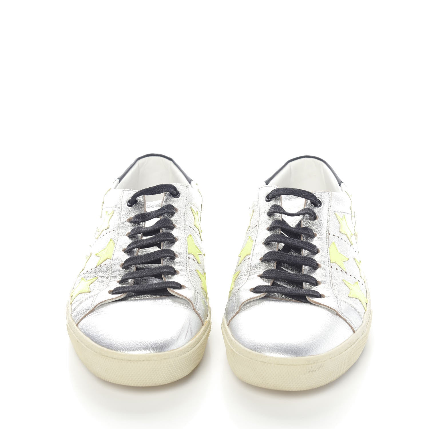 Saint Laurent Metallic Calfskin Star Court Sneakers 43.5 Silver Green 2 of 9