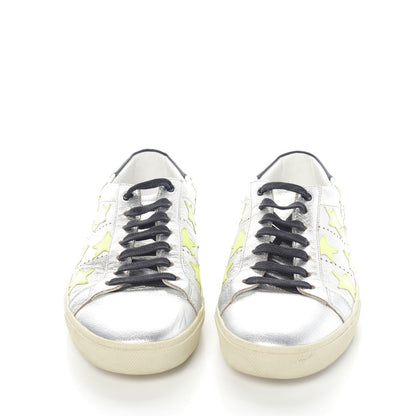 Saint Laurent Metallic Calfskin Star Court Sneakers 43.5 Silver Green 2 of 9
