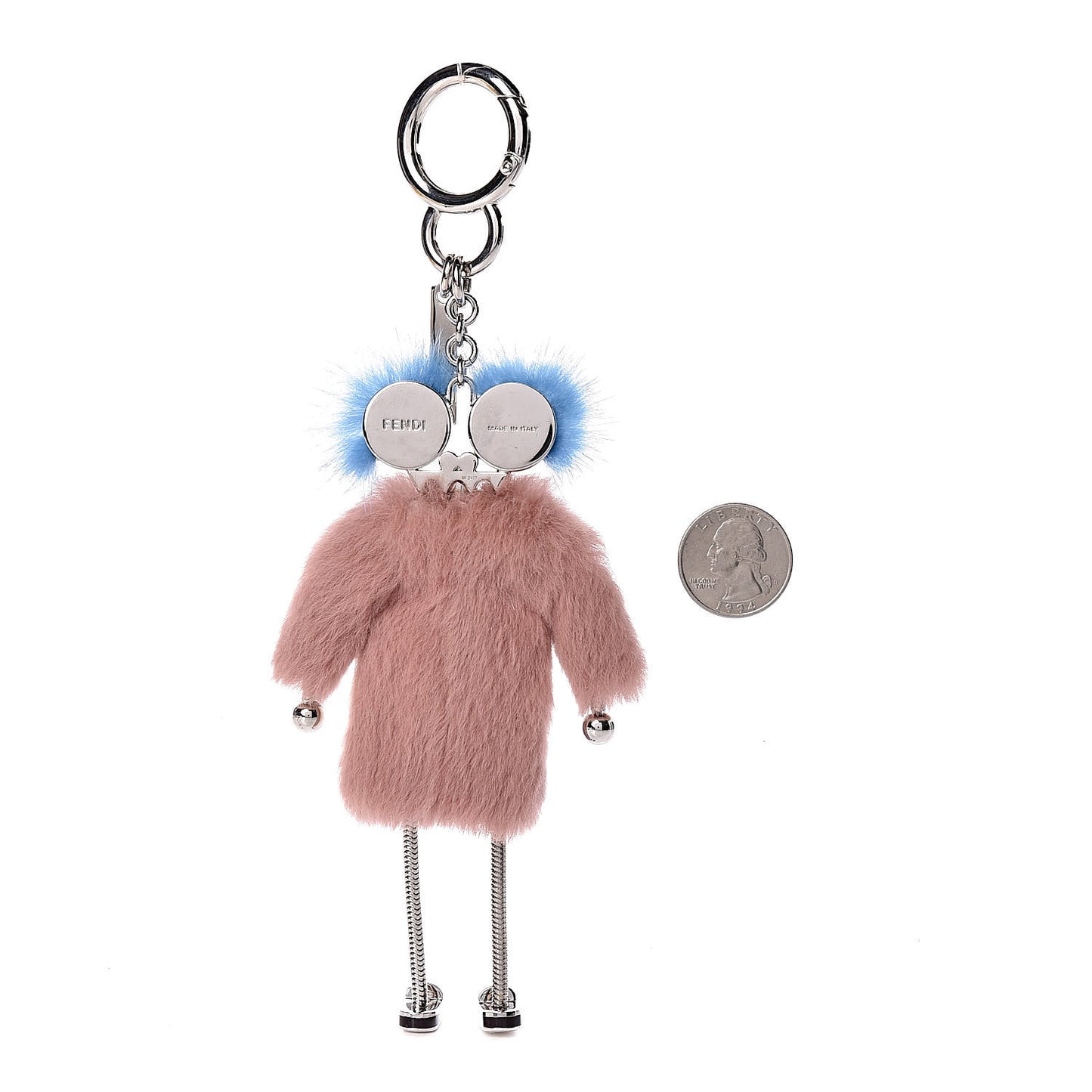 Rabbit Mink Fox Fur F is Fendi Teen Witch Bag Charm Pink Multicolor