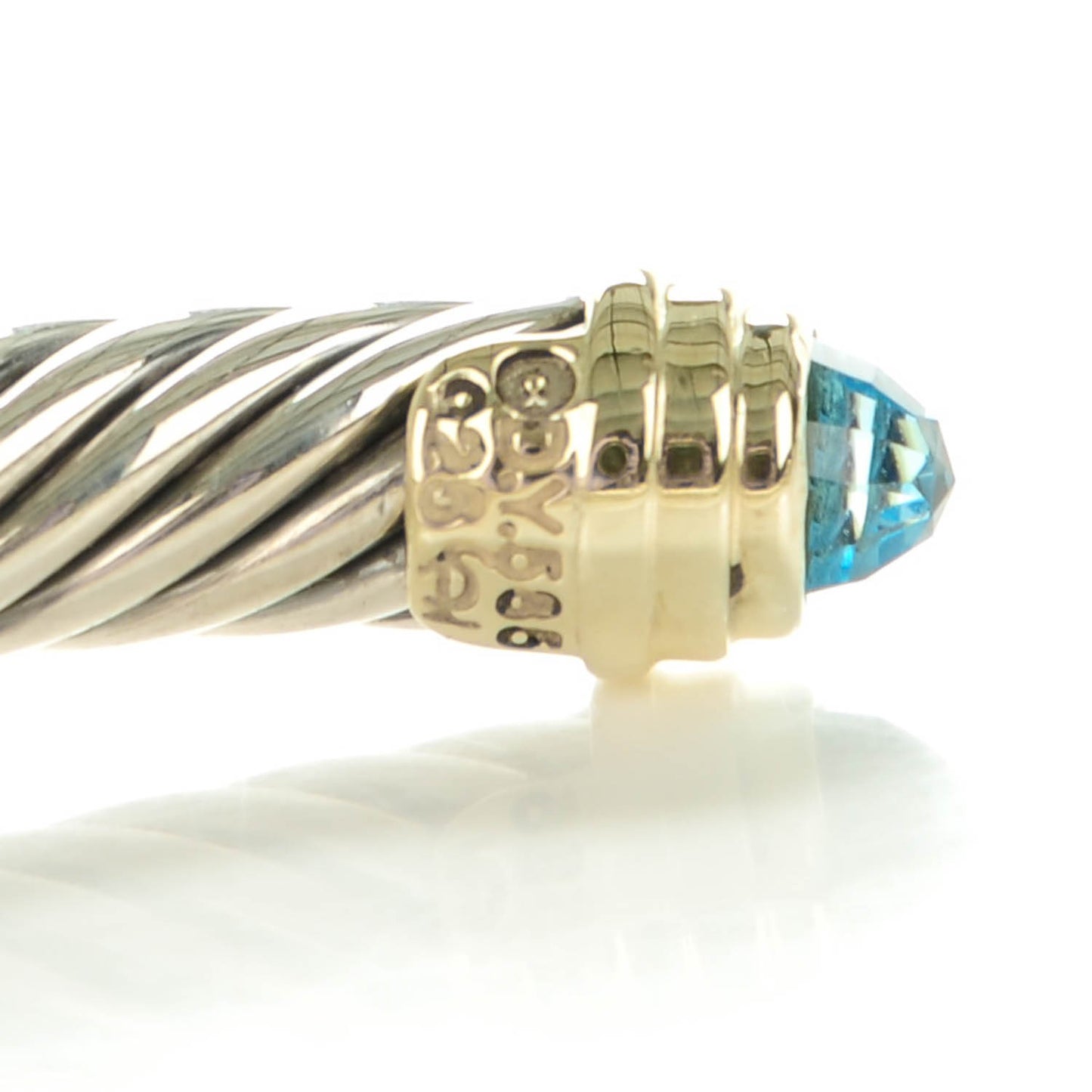 Sterling Silver 14K Yellow Gold Blue Topaz 5mm Cable Classics Petite Color Bracelet