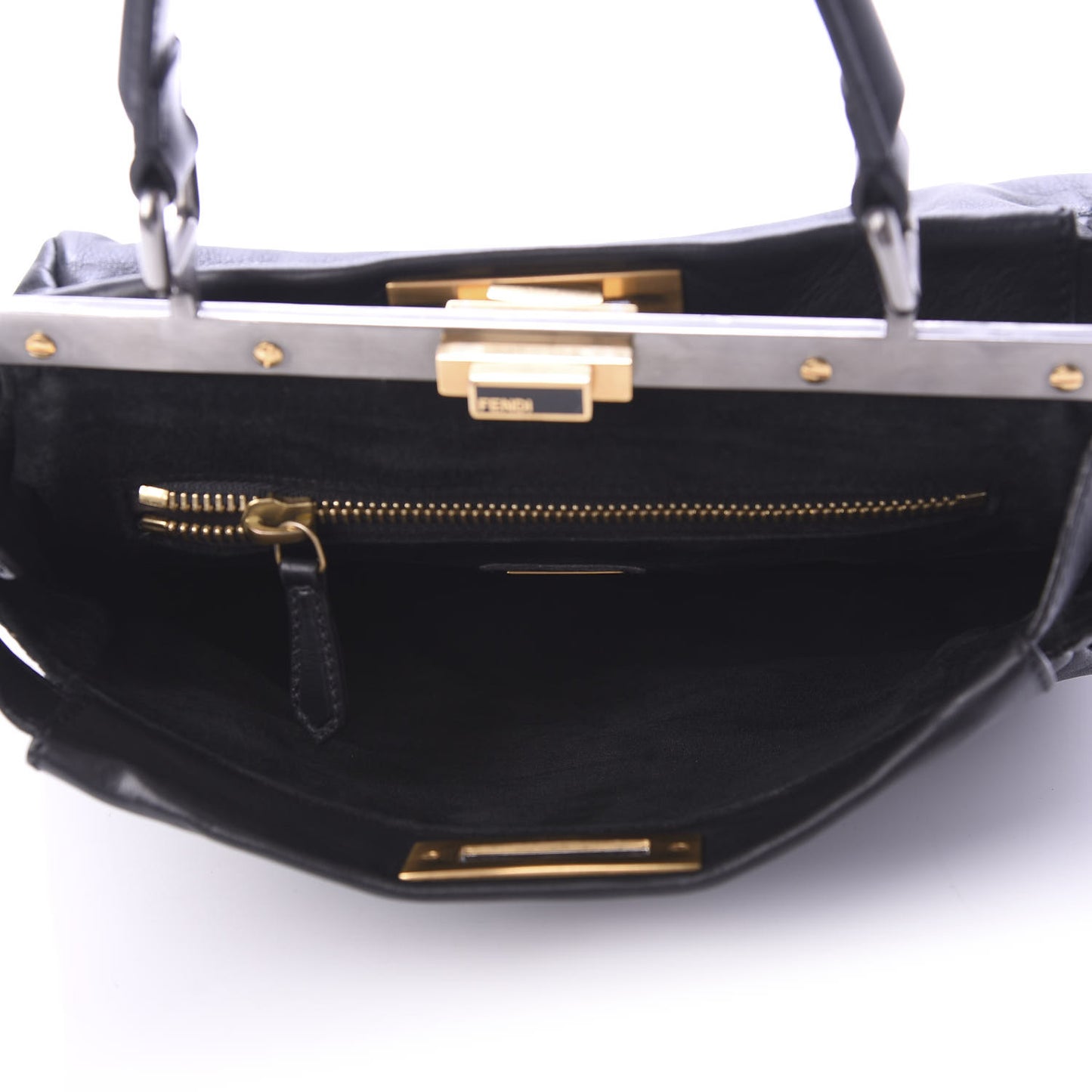 Vitello Suede Medium Peekaboo Iconic Satchel Black