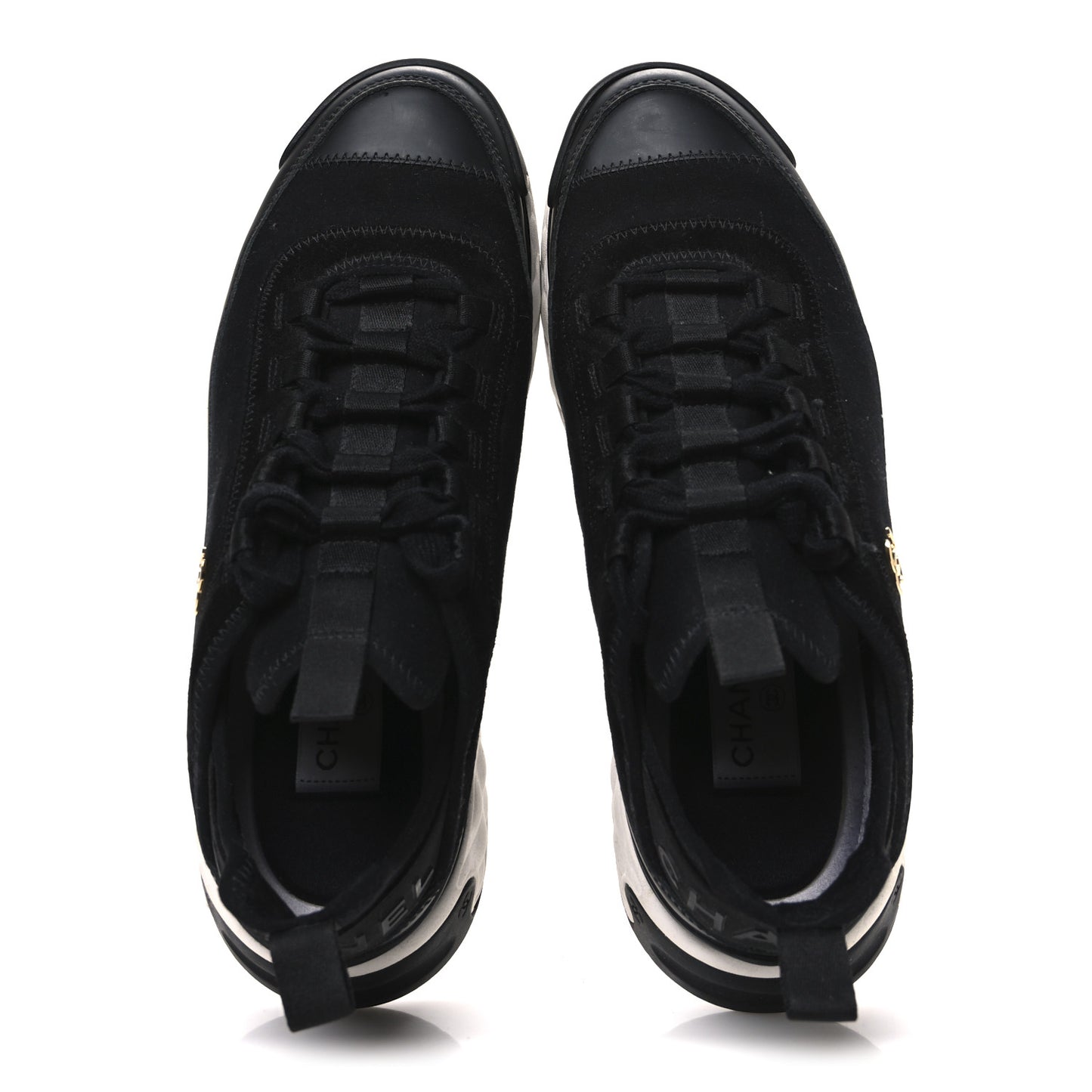 Velvet Calfskin Mixed Fibers CC Sneakers 38.5 Black