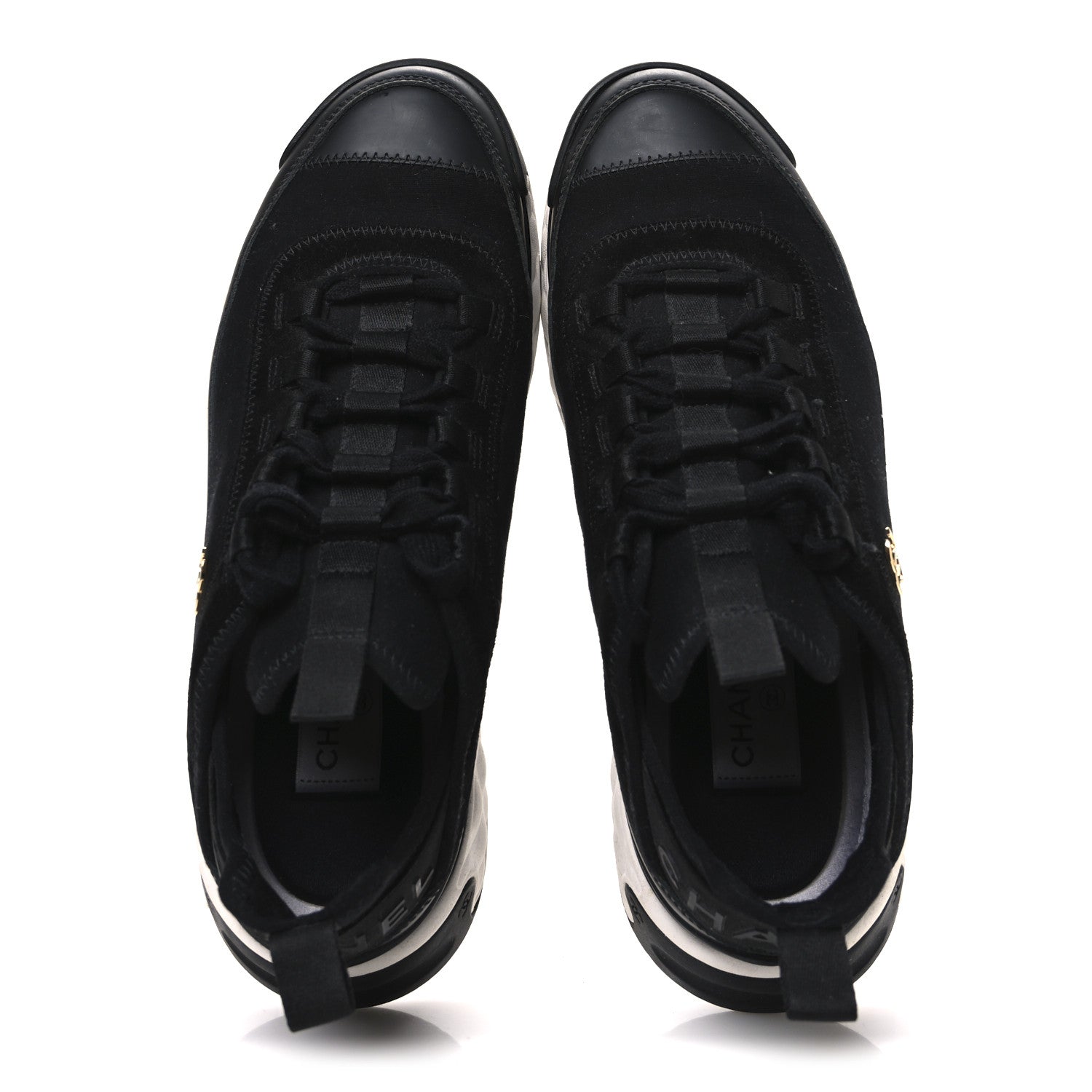 Chanel Velvet Calfskin Mixed Fibers CC Sneakers 38.5 Black 2 of 9