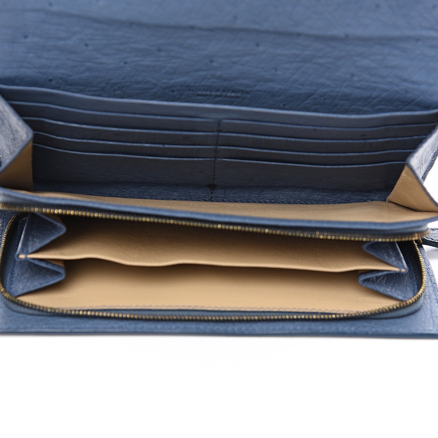 Ostrich Intrecciato Flap Wallet Profondo Blue