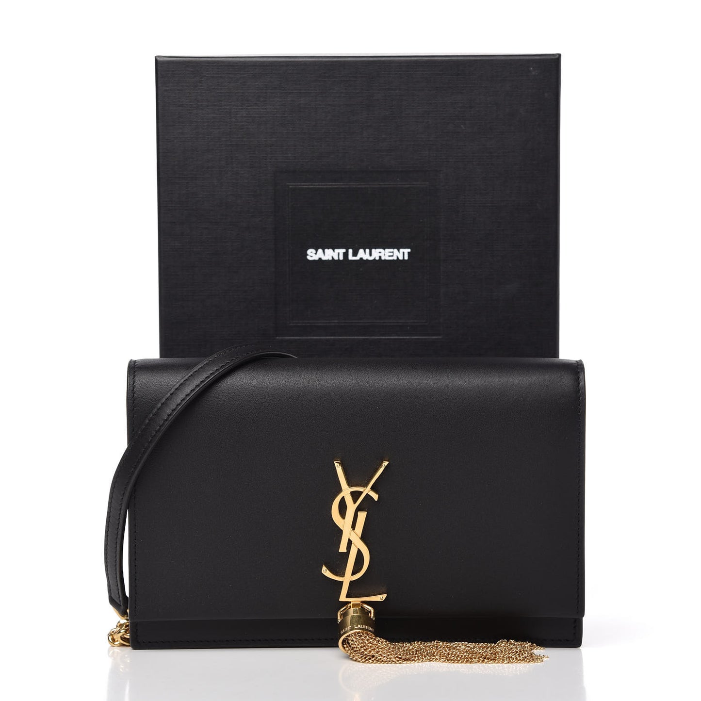 Smooth Calfskin Classic Monogram Kate Tassel Chain Wallet Black