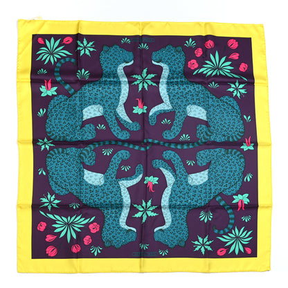 Hermes Silk Les Leopards Scarf 90 Jaune Vif Marine Canard 1 of 5