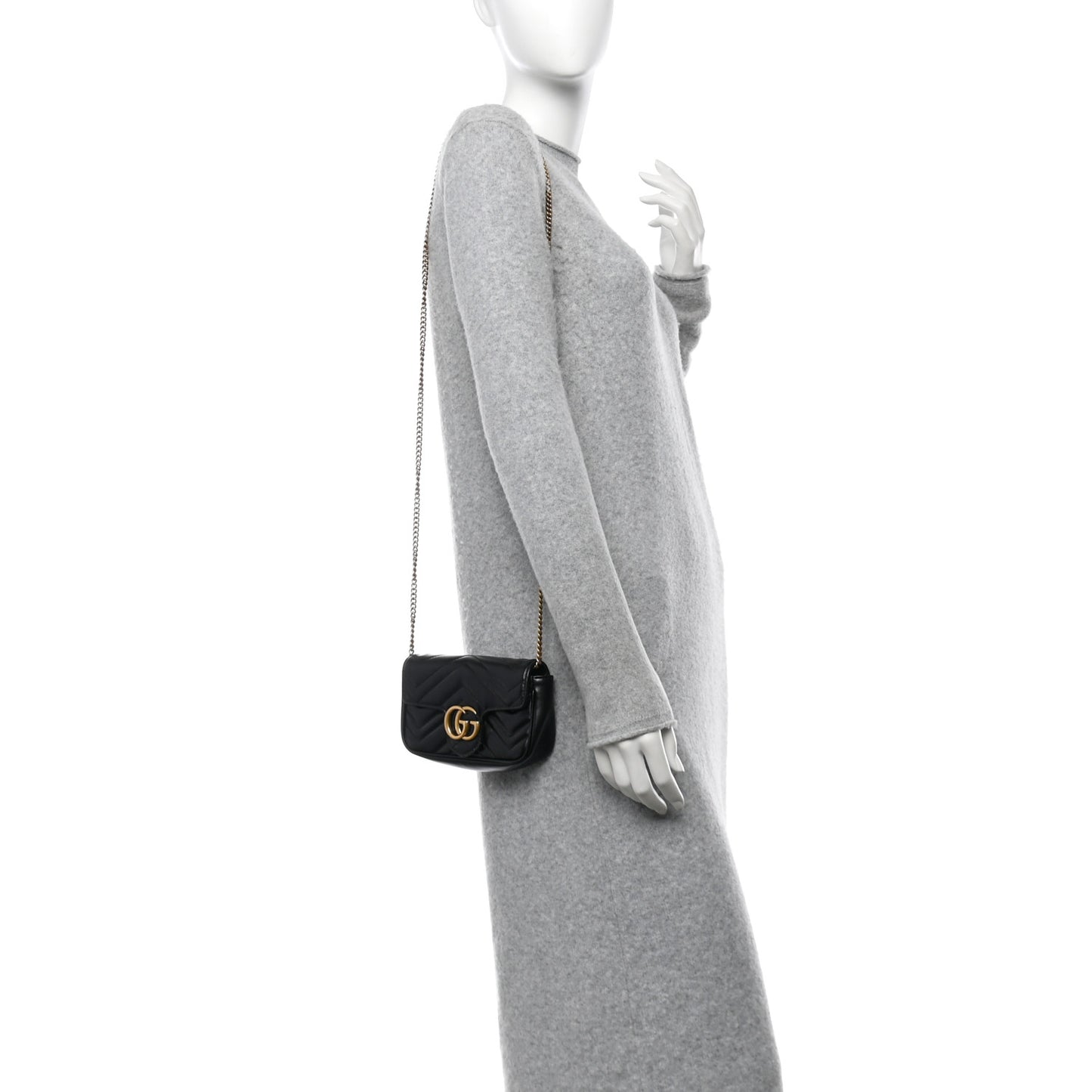 Calfskin Matelasse Super Mini GG Marmont Shoulder Bag Black