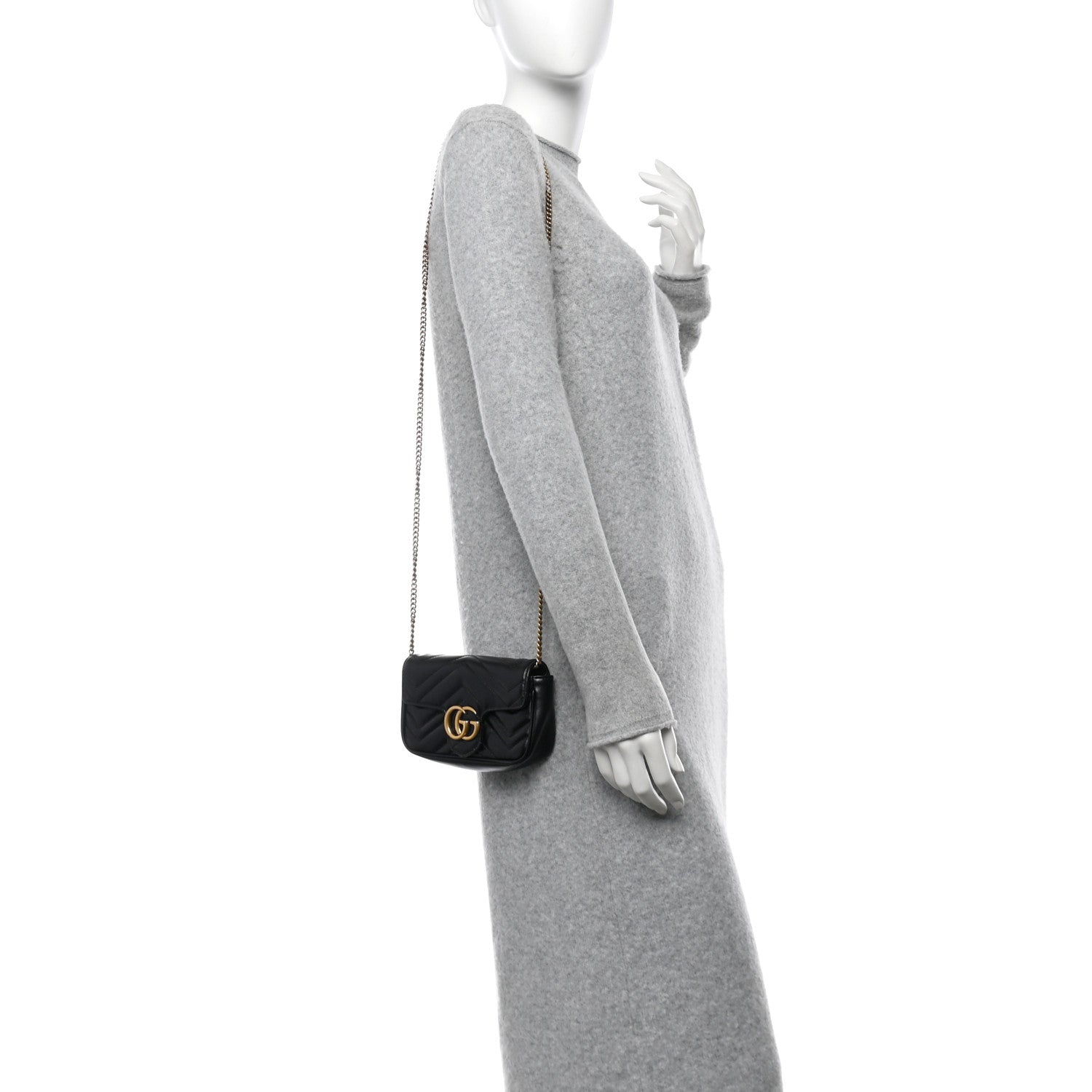 Gucci Calfskin Matelasse Super Mini GG Marmont Shoulder Bag Black 2 of 10