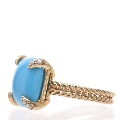 David Yurman 18K Yellow Gold Diamond Turquoise 14mm Chatelaine Ring 57 8 3 of 6