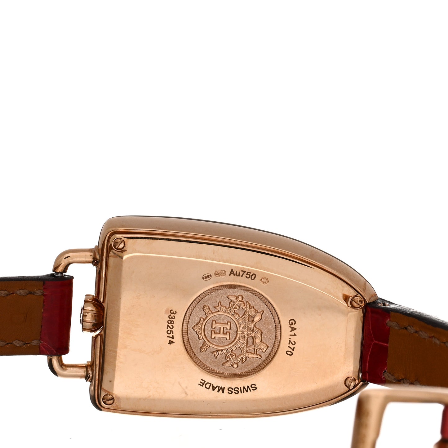 18K Yellow Gold Alligator 26mm Galop d'Hermes Quartz Watch Braise