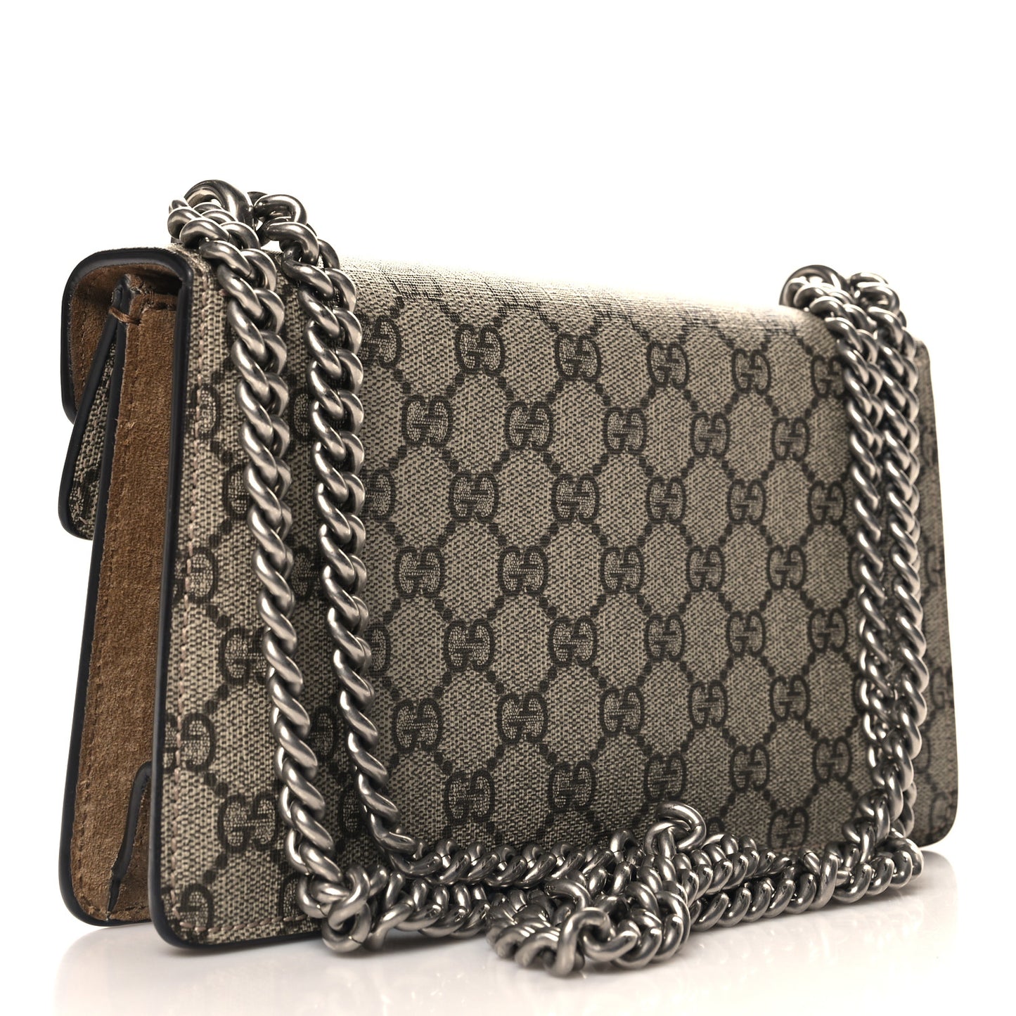 GG Supreme Monogram Suede Crystal Small Dionysus Shoulder Bag Beige Ebony Taupe