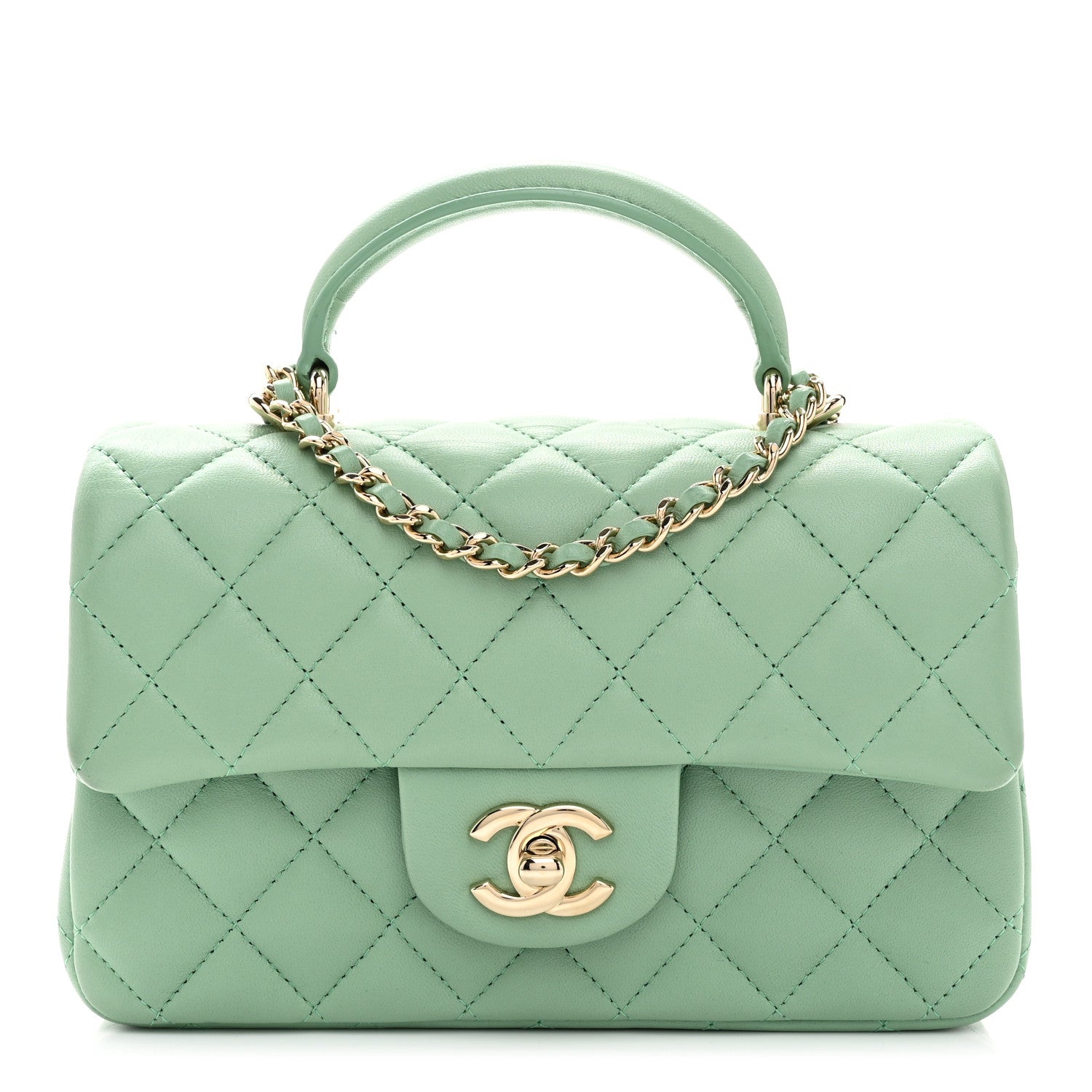 Chanel Lambskin Quilted Mini Top Handle Rectangular Flap Light Green 1 of 10