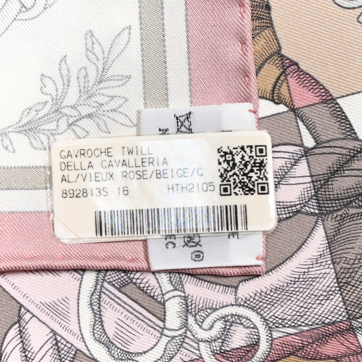 Hermes Silk Della Cavalleria Pocket Square Scarf Vieux Rose Beige 5 of 5