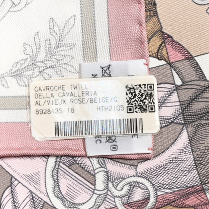 Hermes Silk Della Cavalleria Pocket Square Scarf Vieux Rose Beige 5 of 5