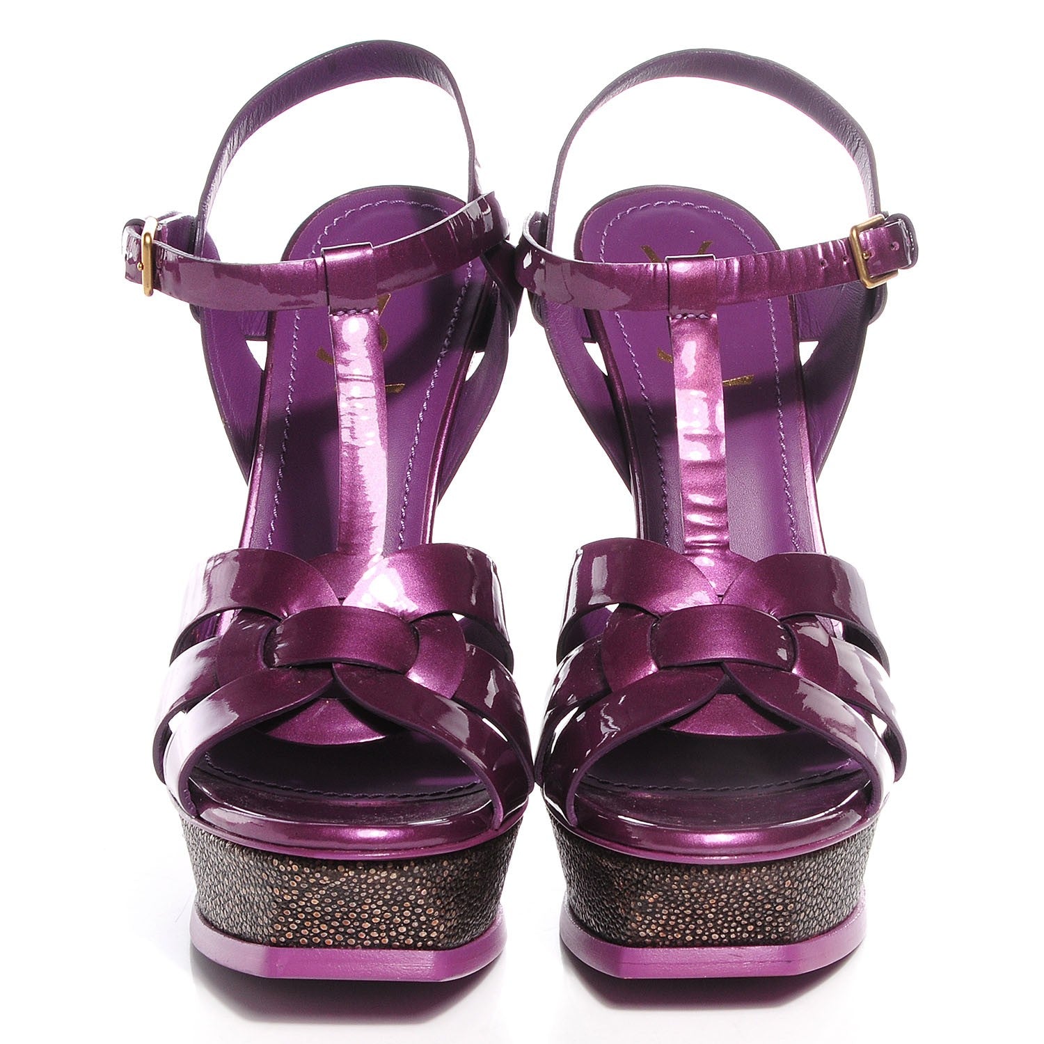 Saint Laurent Patent Stingray Tribute 105 Platform Sandals 39.5 Purple 2 of 7