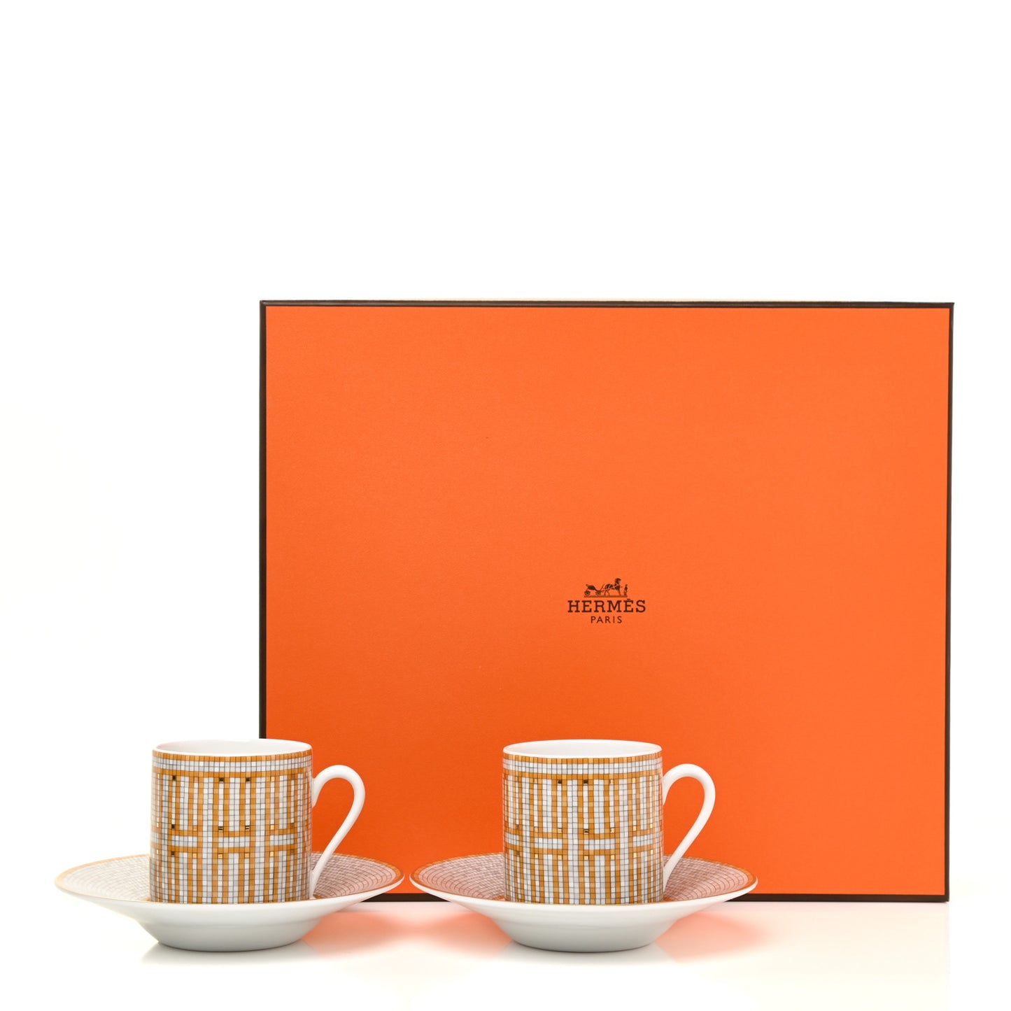 Porcelain Mosaique Au 24 Gold Coffee Cup and Saucer Set of 2