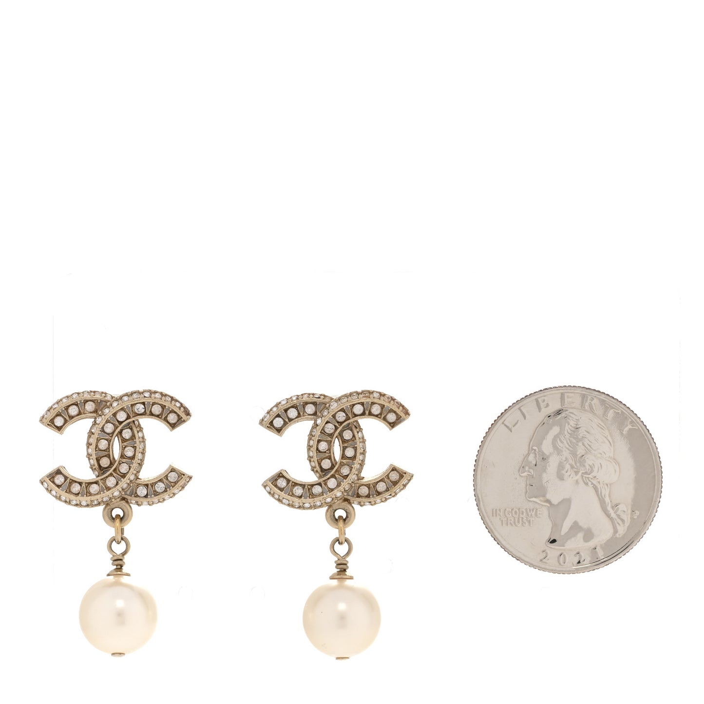 Crystal Pearl CC Drop Earrings Gold