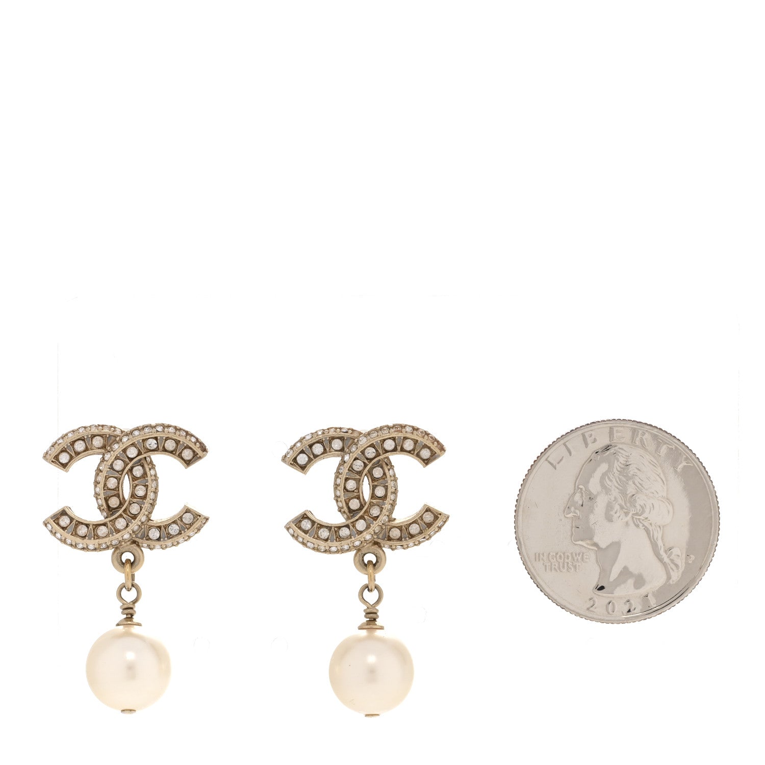 Chanel Crystal Pearl CC Drop Earrings Gold 2 of 6