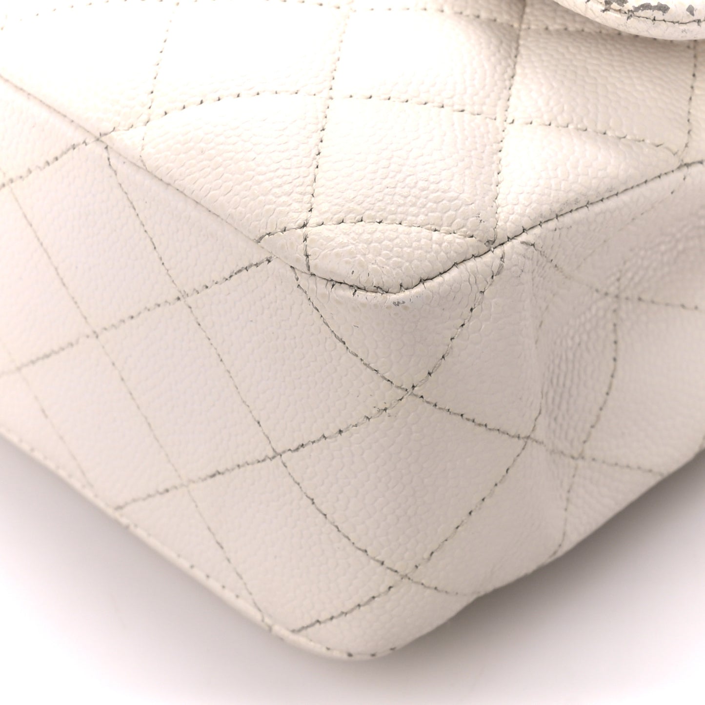 Caviar Quilted Medium Double Flap White