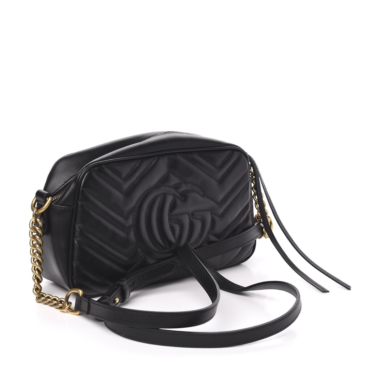 Gucci Calfskin Matelasse Small GG Marmont Chain Shoulder Bag Black 3 of 10