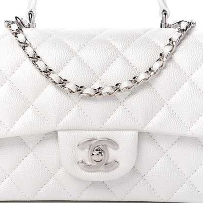 Chanel Iridescent Caviar Quilted Mini Top Handle Rectangular Flap White 10 of 11